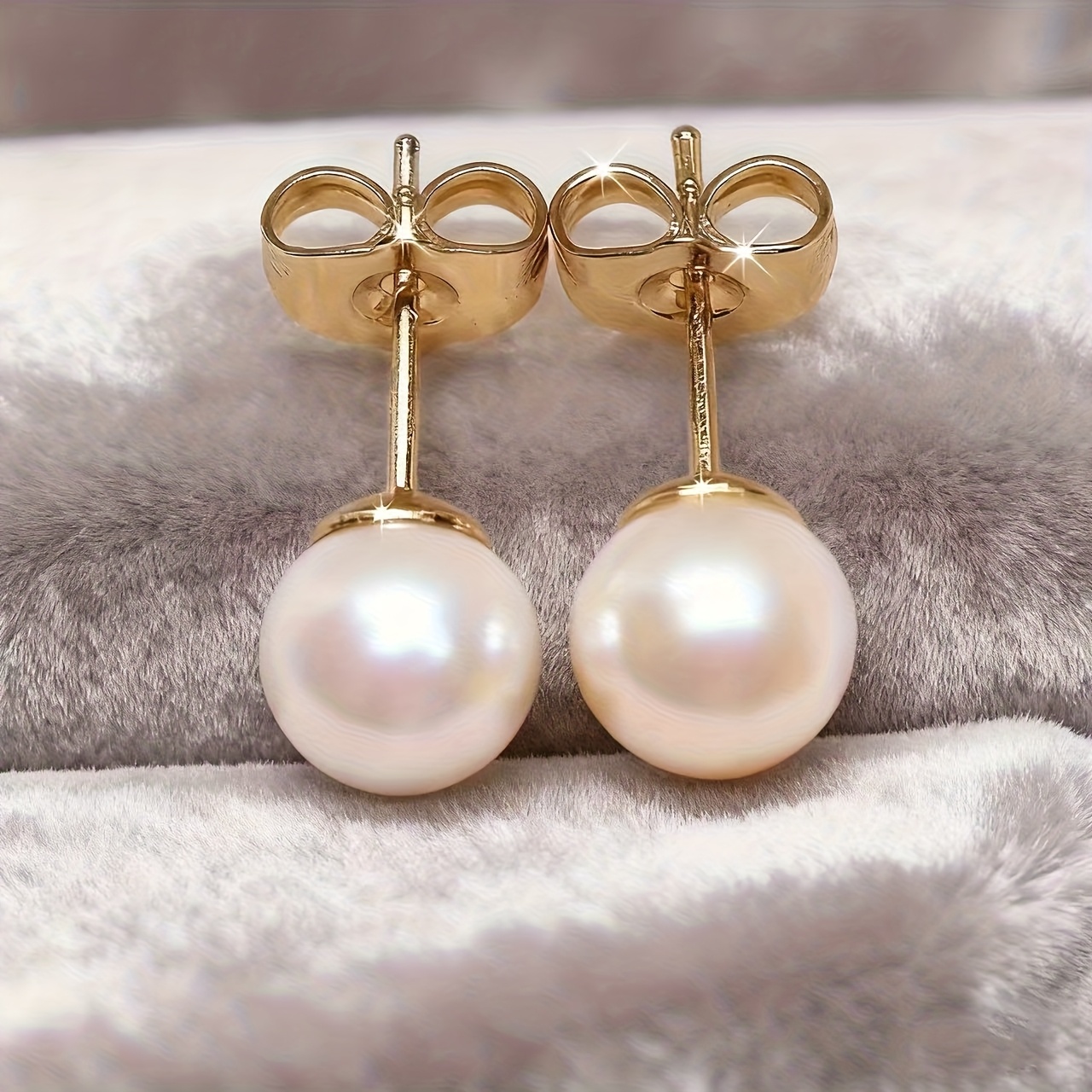 Women's 18K Gold-Plated Stainless Steel Stud Earrings with Imitation Spheres